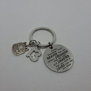 Keychain Happy Birthday 13th Teenager Brave Strong Gift inspirational Silver